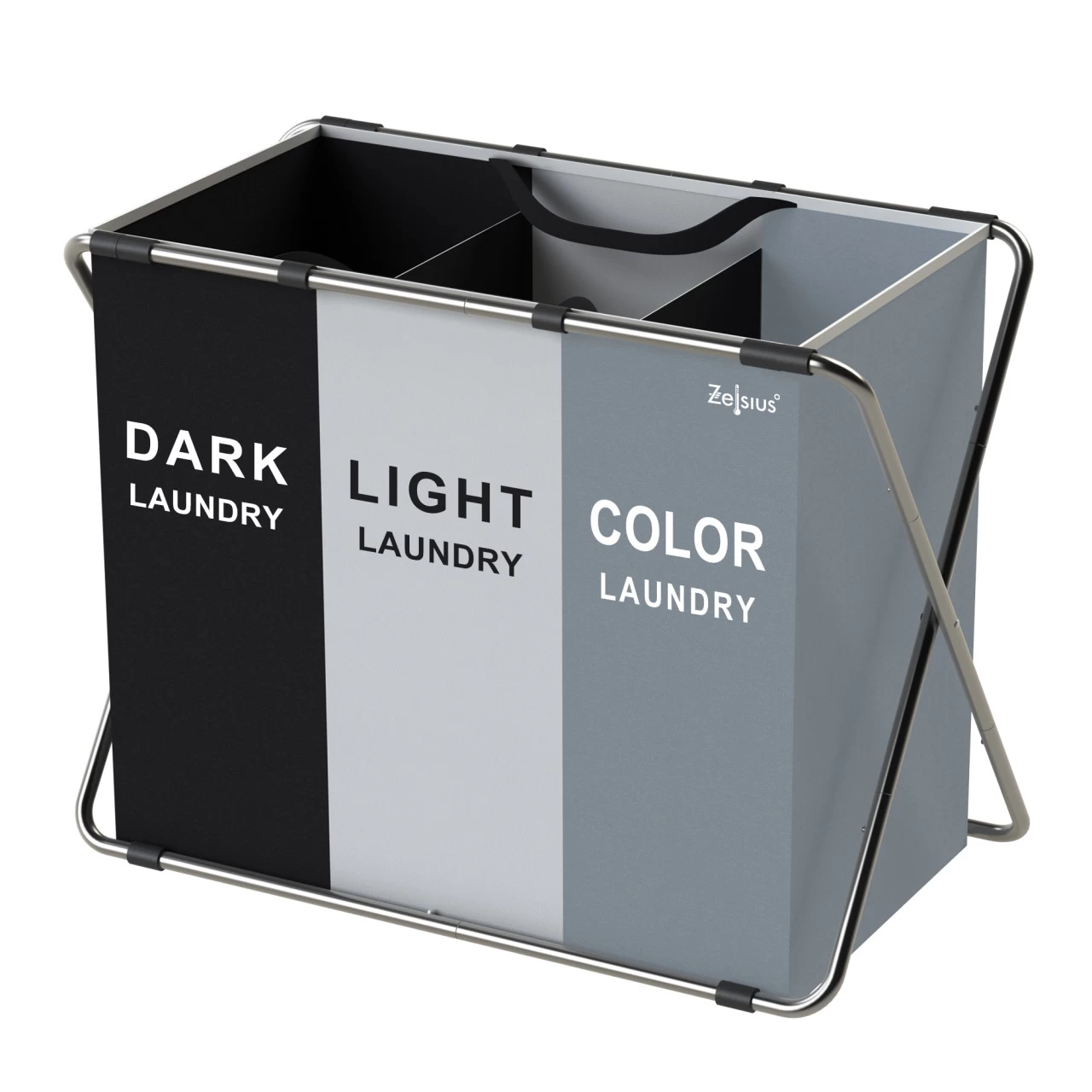 Zelsius Wäschesammler 3 Fächer Faltbar, Grau, 77 X 40 X 57,5 Cm, Wäschekorb, Schmutzwäschebehälter 10 Zelsius Wäschesammler 3 Fächer Faltbar, Grau, 77 X 40 X 57,5 Cm, Wäschekorb, Schmutzwäschebehälter – Bild 8