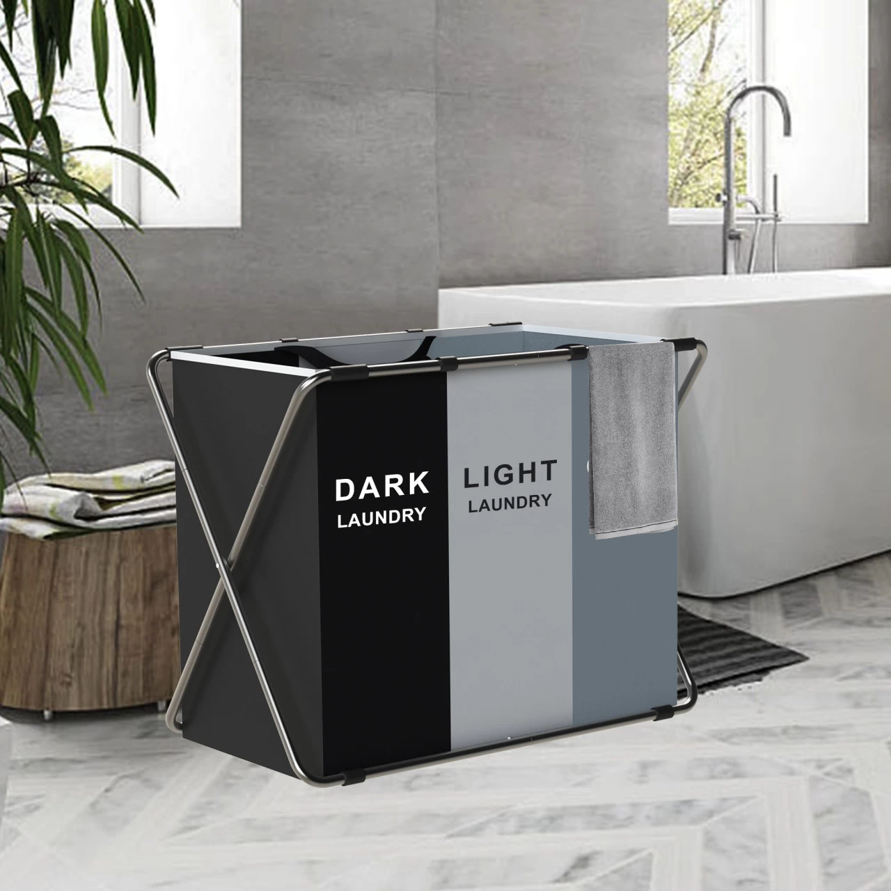 Zelsius Wäschesammler 3 Fächer Faltbar, Grau, 77 X 40 X 57,5 Cm, Wäschekorb, Schmutzwäschebehälter 5 Zelsius Wäschesammler 3 Fächer Faltbar, Grau, 77 X 40 X 57,5 Cm, Wäschekorb, Schmutzwäschebehälter – Bild 3