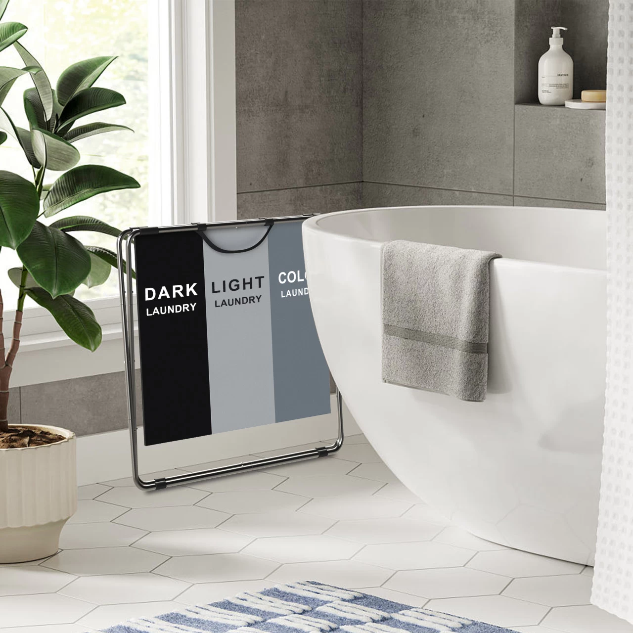 Zelsius Wäschesammler 3 Fächer Faltbar, Grau, 77 X 40 X 57,5 Cm, Wäschekorb, Schmutzwäschebehälter 7 Zelsius Wäschesammler 3 Fächer Faltbar, Grau, 77 X 40 X 57,5 Cm, Wäschekorb, Schmutzwäschebehälter – Bild 5