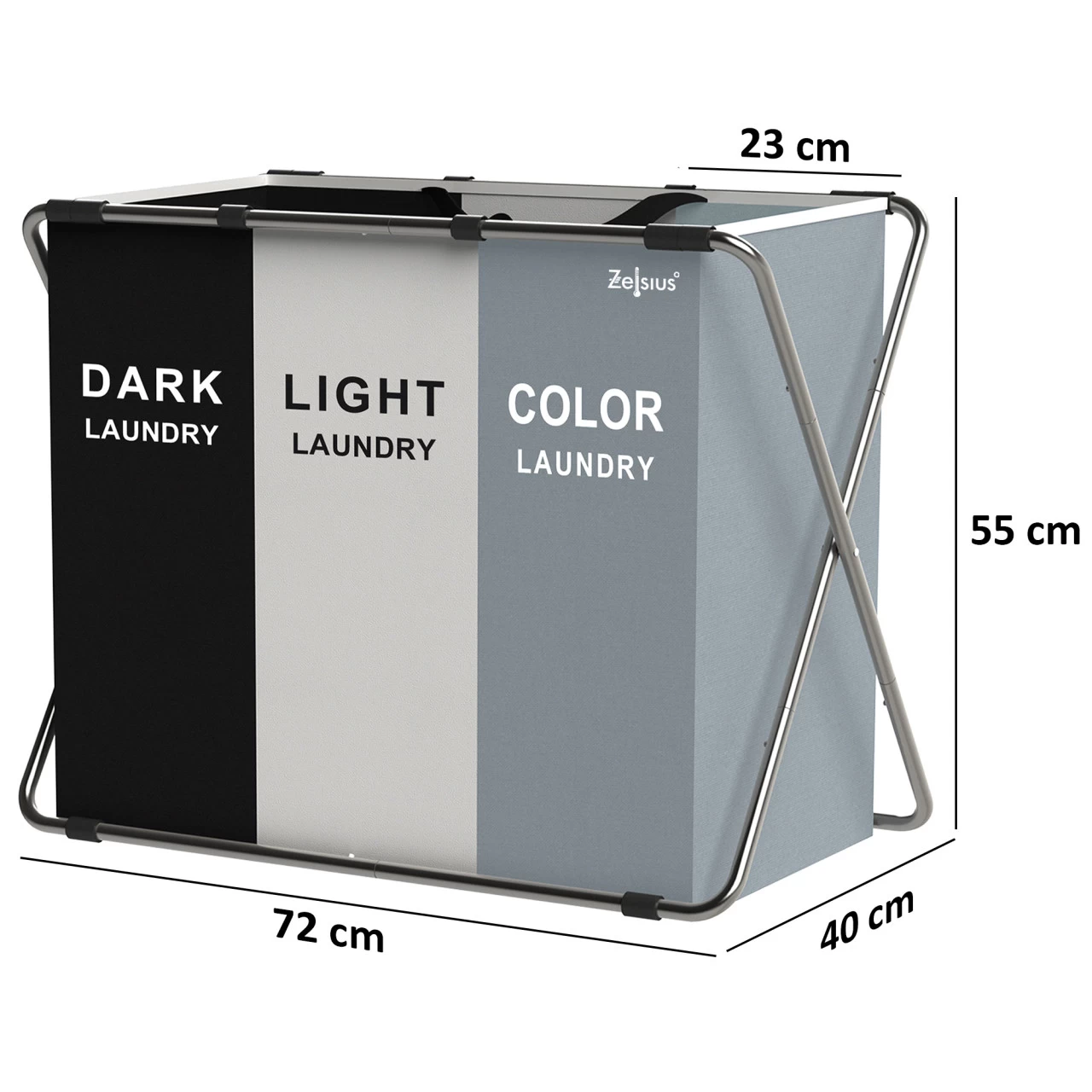 Zelsius Wäschesammler 3 Fächer Faltbar, Grau, 77 X 40 X 57,5 Cm, Wäschekorb, Schmutzwäschebehälter 8 Zelsius Wäschesammler 3 Fächer Faltbar, Grau, 77 X 40 X 57,5 Cm, Wäschekorb, Schmutzwäschebehälter – Bild 6
